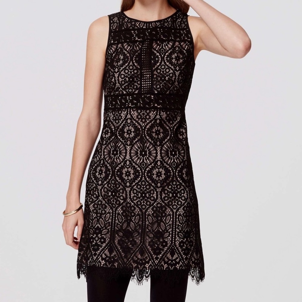 LOFT NWOT petite Black nude Lace Overlay sleeveless Dress 0 , 0P , XS